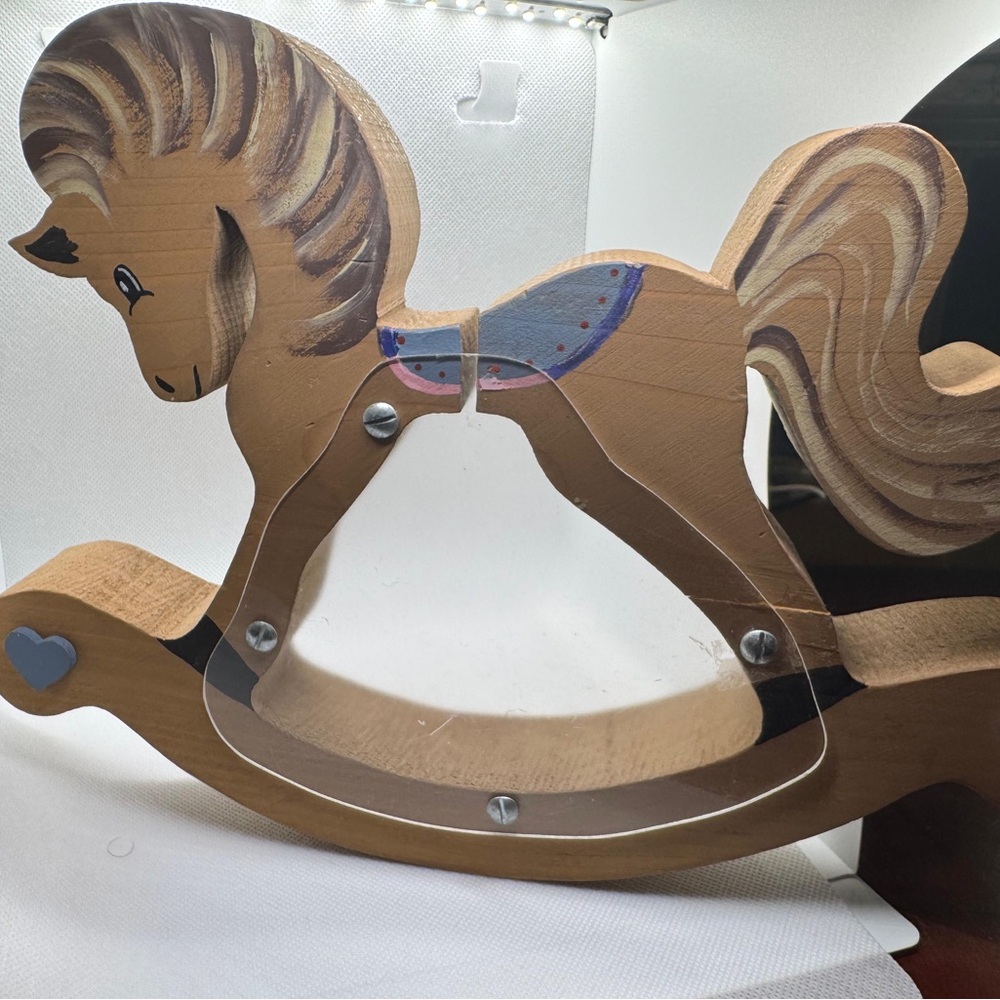 Vintage Wooden Rocking Horse Decor - Light‎ Brown with Painted Accents